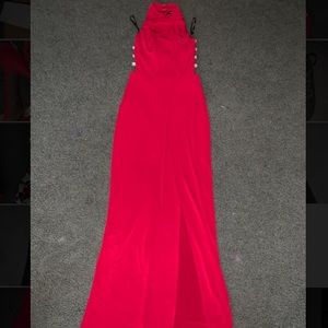 red halter neck formal dress